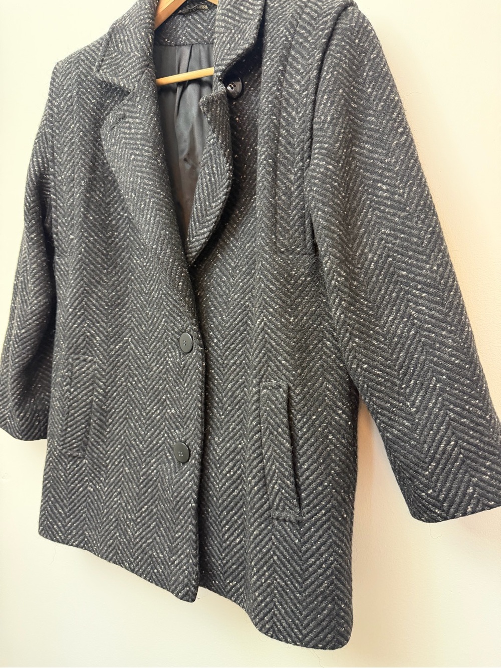Vintage Collection Élégante Grey Herringbone Wool Blend Coat Size 8 - Picture 3 of 14